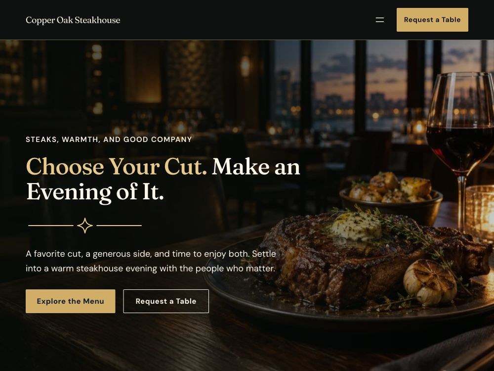 Steakhouse homepage in 02 · Midnight Brass